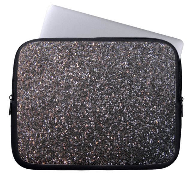 Zwarte faux glitter-afbeelding laptop sleeve (Voorkant)