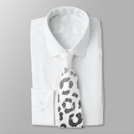 Zwarte Faux Glitter Leopard Print Gradiënt Stropdas (Gebonden)