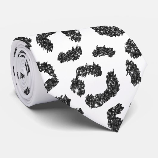 Zwarte Faux Glitter Leopard Print Gradiënt Stropdas (Opgerold)