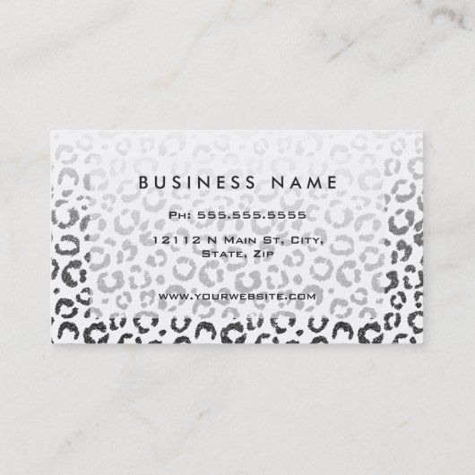 Zwarte Faux Glitter Leopard Print Gradiënt Visitekaartje (Achterkant)