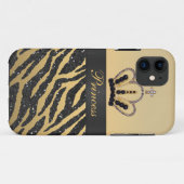 Zwarte faux Glitter Zebra Print & Jewel Crown Case-Mate iPhone Case (Achterkant (horizontaal))