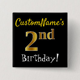 Zwarte, Faux Gold 2e verjaardag, met aangepaste na Vierkante Button 5,1 Cm