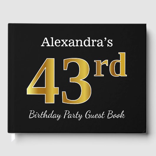 Zwarte, Faux Gold 43e verjaardag Partij + Aangepas Gastenboek (Voorkant)
