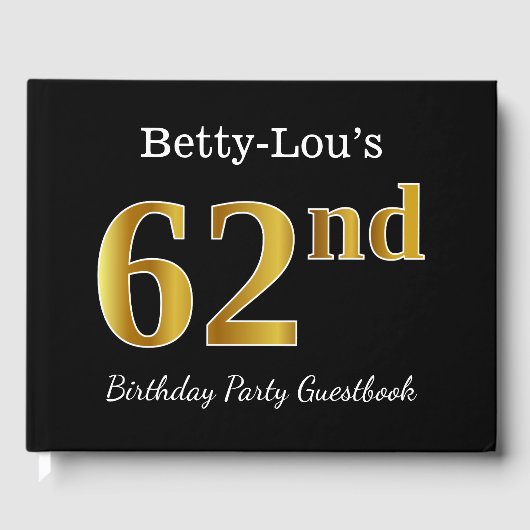 Zwarte, Faux Gold 62e verjaardag Partij + Eigen na Gastenboek (Voorkant)