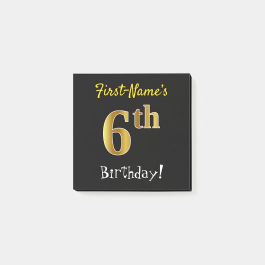 Zwarte, Faux Gold 6th Birthday, met aangepaste naa Post-it® Notes (Voorkant)