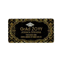 Zwarte & Faux Gold Damaskers & Glitter Afstudeerde Etiket