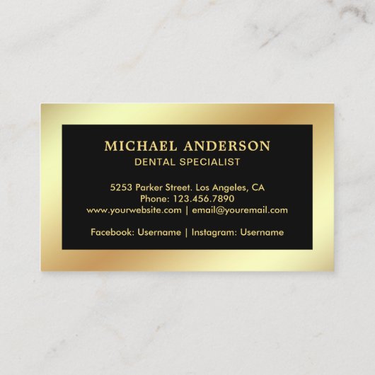 Zwarte Faux Gold Folie Tand Tandheelkundige klinie Visitekaartje (Achterkant)