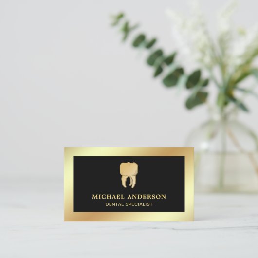 Zwarte Faux Gold Folie Tand Tandheelkundige klinie Visitekaartje (Staand voorkant)