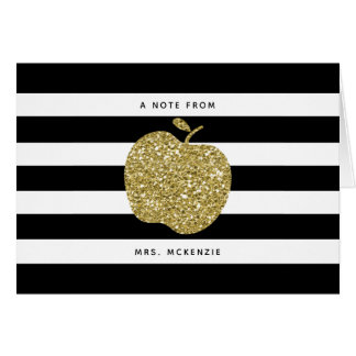 Zwarte & Faux Gold Glitter Apple Teacher Notecards
