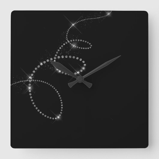 Zwarte faux grijze kristallen Swarovski als oneind Vierkante Klok (Voorkant)