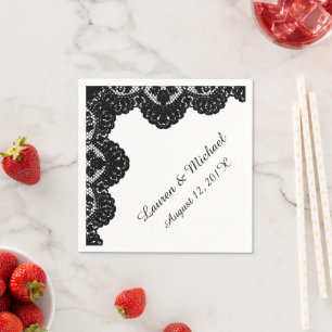 Zwarte Faux Kant op Witte Huwelijk Servet