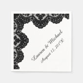 Zwarte Faux Kant op Witte Huwelijk Servet (Voorkant)