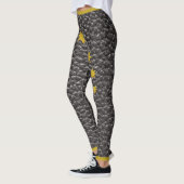 Zwarte Faux Lederen Textuur Gouden Sterren Trendy Leggings (Links)
