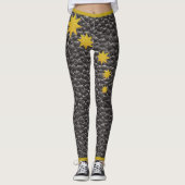 Zwarte Faux Lederen Textuur Gouden Sterren Trendy Leggings (Voorkant)