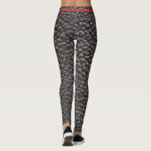 Zwarte Faux Lederen Textuur Roos Trendy Mode Leggings (Achterkant)