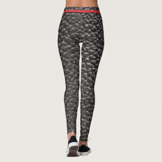 Zwarte Faux Lederen Textuur Roos Trendy Mode Leggings (Achterkant)