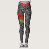 Zwarte Faux Lederen Textuur Roos Trendy Mode Leggings (Voorkant)