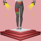 Zwarte Faux Lederen Textuur Roos Trendy Mode Leggings