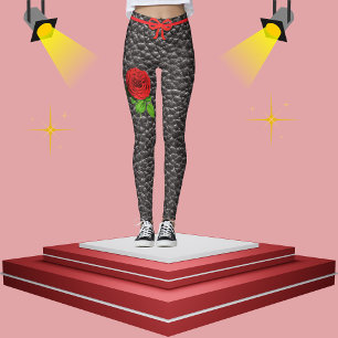 Zwarte Faux Lederen Textuur Roos Trendy Mode Leggings