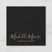 Zwarte faux linnen minimalistisch elegante profess vierkante visitekaartje (Voorkant)
