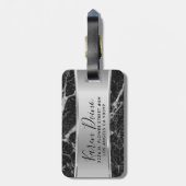 Zwarte faux Marble & Metallic Silver Bagagelabel (Achterkant verticaal)