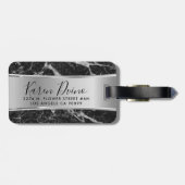 Zwarte faux Marble & Metallic Silver Bagagelabel (Achterkant horizontaal)
