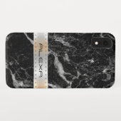 Zwarte faux-marmer met metalen zilverstreep Case-Mate iPhone case (Achterkant (horizontaal))