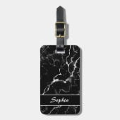 Zwarte faux-marmer-textuur met aangepaste tekst bagagelabel (Voorkant verticaal)