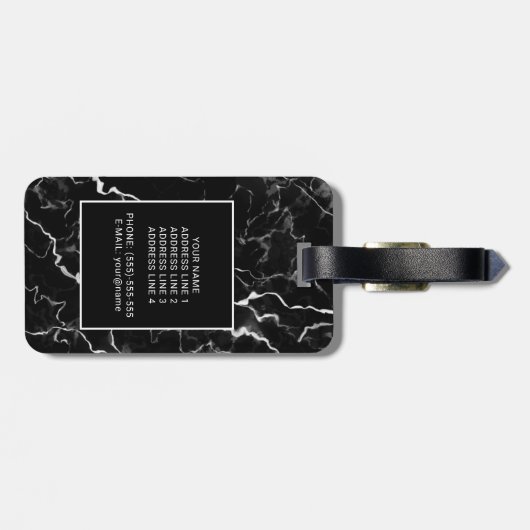 Zwarte faux-marmer-textuur met aangepaste tekst bagagelabel (Achterkant horizontaal)
