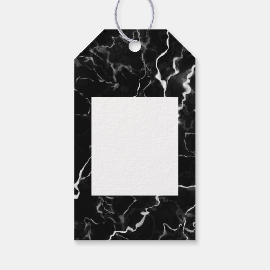Zwarte faux-marmer-textuur met aangepaste tekst cadeaulabel (Achterkant)