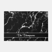 Zwarte faux-marmer-textuur met aangepaste tekst deurmat (Voorkant)