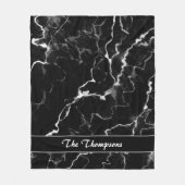 Zwarte faux-marmer-textuur met aangepaste tekst fleece deken (Voorkant)