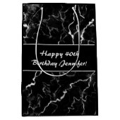Zwarte faux-marmer-textuur met aangepaste tekst medium cadeauzakje (Voorkant)
