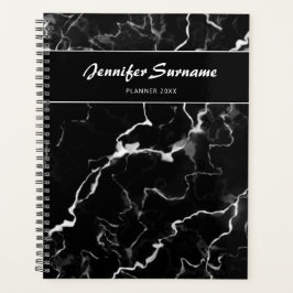 Zwarte faux-marmer-textuur met aangepaste tekst planner