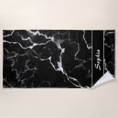 Zwarte faux-marmer-textuur met aangepaste tekst strandlaken (Voorkant)