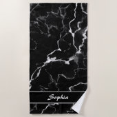 Zwarte faux-marmer-textuur met aangepaste tekst strandlaken (Voorkant)