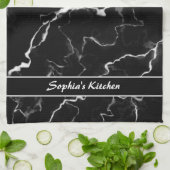 Zwarte faux-marmer-textuur met aangepaste tekst theedoek (Gevouwen)