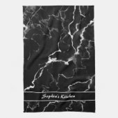 Zwarte faux-marmer-textuur met aangepaste tekst theedoek (Verticaal)