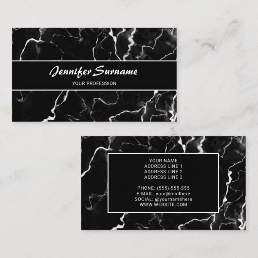 Zwarte faux-marmer-textuur met aangepaste tekst visitekaartje (Voorkant / Achterkant)