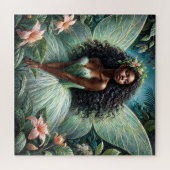 Zwarte fee in betoverde tuin puzzel legpuzzel (Horizontaal)