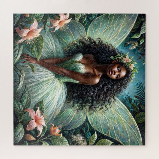 Zwarte fee in betoverde tuin puzzel legpuzzel (Horizontaal)