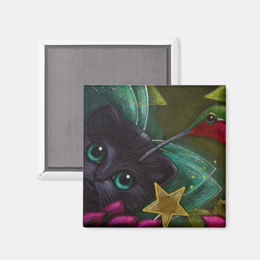 ZWARTE FEE KITTEN CAT & KOLIBRIE magneet (Voorkant / Achterkant)