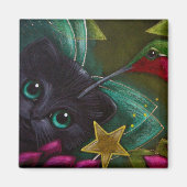 ZWARTE FEE KITTEN CAT & KOLIBRIE magneet (Voorkant)