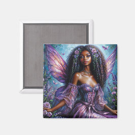 Zwarte fee met Paarse vleugels en bloemen Magneet