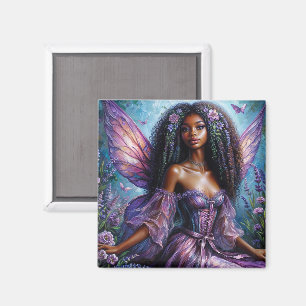 Zwarte fee met Paarse vleugels en bloemen Magneet