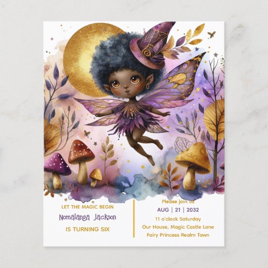 Zwarte Fee Verjaardag Fairycore Paars Goud  (Voorkant)