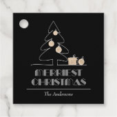 Zwarte feestdag met prettige kerstbomen bedankjes labels (Voorkant)