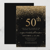 Zwarte feestelijke 50e verjaardag met gouden glitt kaart (Voorkant / Achterkant)
