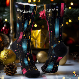 Zwarte Festive Sokken met Stralende Ster Patronen