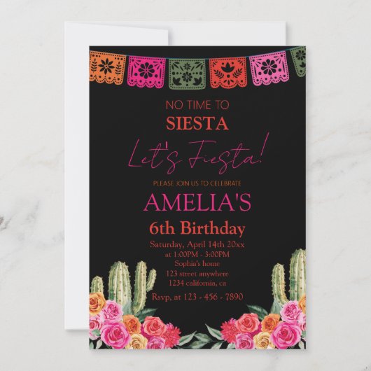 zwarte Fiesta Mexicaanse meisje verjaardag Kaart (Voorkant)